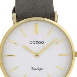Oozoo Damen Armbanduhr Vintage Analog Leder grau UOC20088