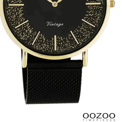 Oozoo Damen Armbanduhr Vintage Series Analog Metall Mesh schwarz UOC20188