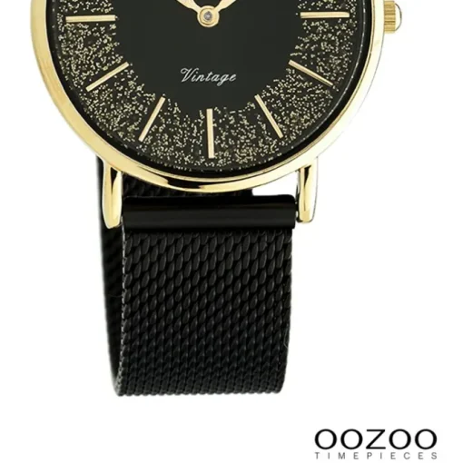 Oozoo Damen Armbanduhr Vintage Series Analog Metall Mesh schwarz UOC20189