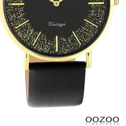 Oozoo Damen Armbanduhr Vintage Series Analog Leder schwarz UOC20185