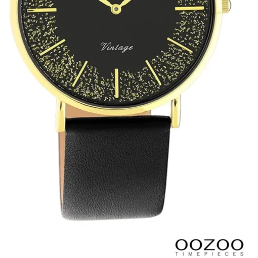 Oozoo Damen Armbanduhr Vintage Series Analog Leder schwarz UOC20186
