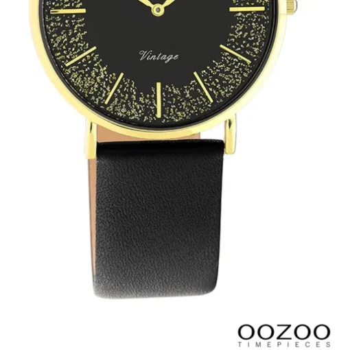 Oozoo Damen Armbanduhr Vintage Series Analog Leder schwarz UOC20187