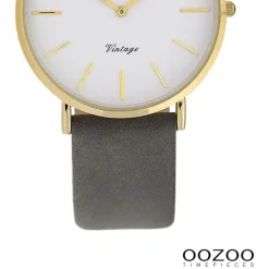 Oozoo Damen Armbanduhr Vintage Analog Leder grau UOC20088