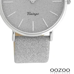 Oozoo Damen Armbanduhr Vintage Series Analog Leder silber UOC20160