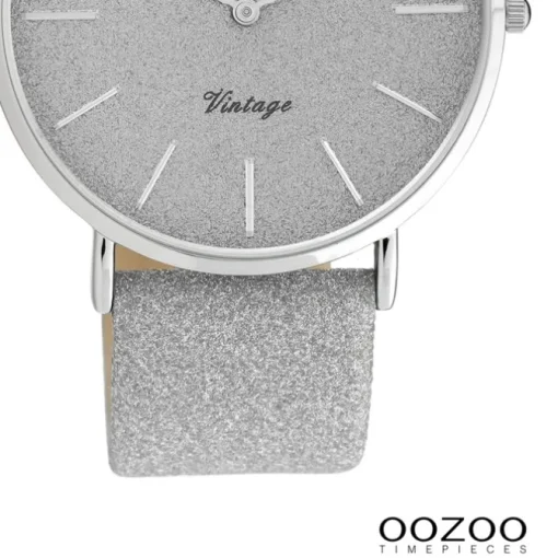 Oozoo Damen Armbanduhr Vintage Series Analog Leder silber UOC20160