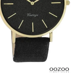Oozoo Damen Armbanduhr Vintage Series Analog Leder schwarz UOC20164