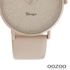 Oozoo Damen Armbanduhr Vintage Series Analog Leder beige rosa UOC20166