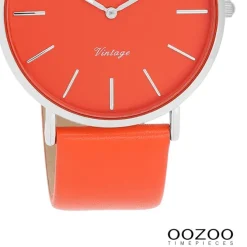Oozoo Damen Armbanduhr Vintage Analog Leder rot orange UOC20320