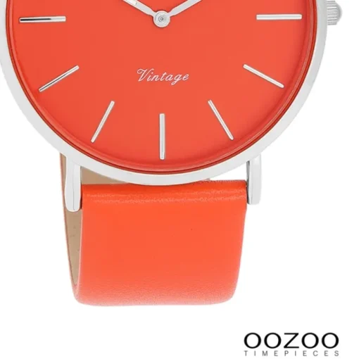 Oozoo Damen Armbanduhr Vintage Analog Leder rot orange UOC20320