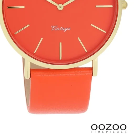 Oozoo Damen Armbanduhr Vintage Analog Leder rot orange UOC20321