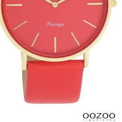 Oozoo Damen Armbanduhr Vintage Analog Leder orange rot UOC20325