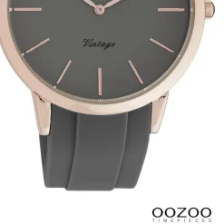 Oozoo Damen Armbanduhr Vintage Series Analog Silikon dunkelgrau UOC20172