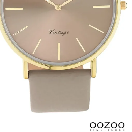 Oozoo Damen Armbanduhr Vintage Series Analog Leder braun grau UOC20333