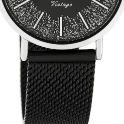 Oozoo Damen Armbanduhr Vintage C20141 Analog Edelstahl schwarz UOC20141