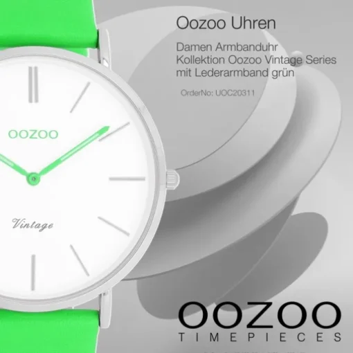 Oozoo Damen Armbanduhr Vintage Analog Leder grün UOC20311
