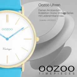 Oozoo Damen Armbanduhr Vintage Analog Leder blau UOC20315
