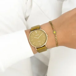 Oozoo Damen Armbanduhr Vintage Analog Leder olivgrün UOC20327