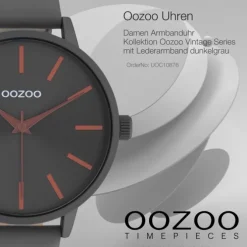 Oozoo Damen Armbanduhr Vintage Analog Leder dunkelgrau UOC10876