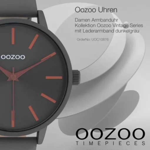 Oozoo Damen Armbanduhr Vintage Analog Leder dunkelgrau UOC10876