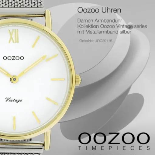 Oozoo Damen Armbanduhr Vintage Series Analog Metall silber UOC20116