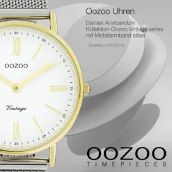 Oozoo Damen Armbanduhr Vintage Series Analog Metall silber UOC20118