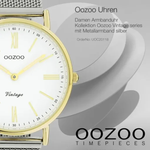 Oozoo Damen Armbanduhr Vintage Series Analog Metall silber UOC20118