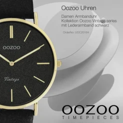 Oozoo Damen Armbanduhr Vintage Series Analog Leder schwarz UOC20164