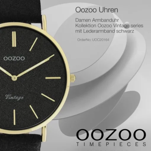 Oozoo Damen Armbanduhr Vintage Series Analog Leder schwarz UOC20164