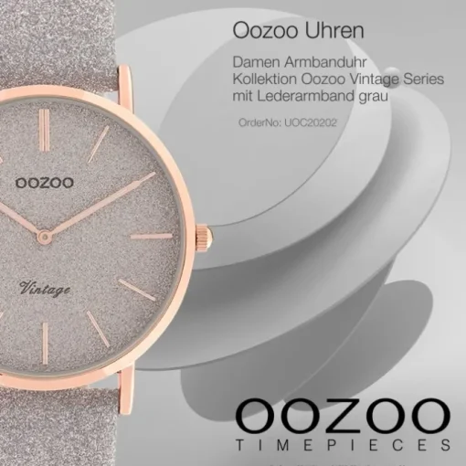 Oozoo Damen Armbanduhr Vintage Series C20202 Analog Leder grau UOC20202