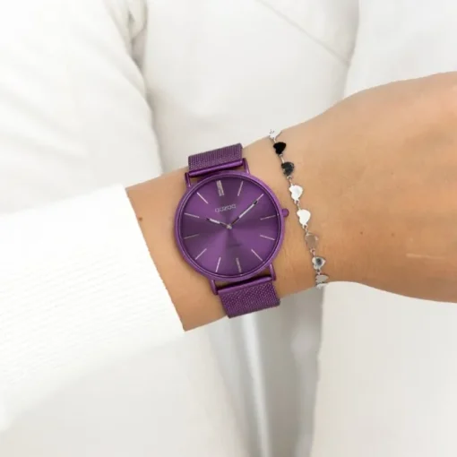 Oozoo Damen Armbanduhr Vintage Analog Edelstahl lila UOC20332