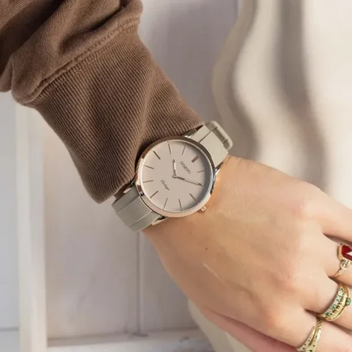 Oozoo Damen Armbanduhr Vintage Series Analog Silikon taupe grau UOC20170