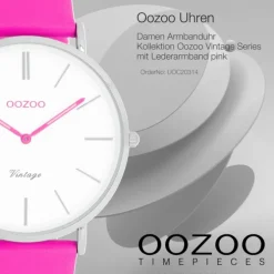 Oozoo Damen Armbanduhr Vintage Analog Leder pink UOC20314
