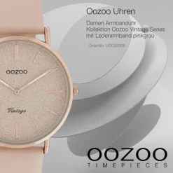 Oozoo Damen Armbanduhr Vintage Series C20206 Analog Leder pinkgrau UOC20206