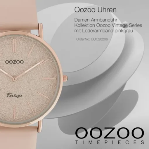 Oozoo Damen Armbanduhr Vintage Series C20206 Analog Leder pinkgrau UOC20206