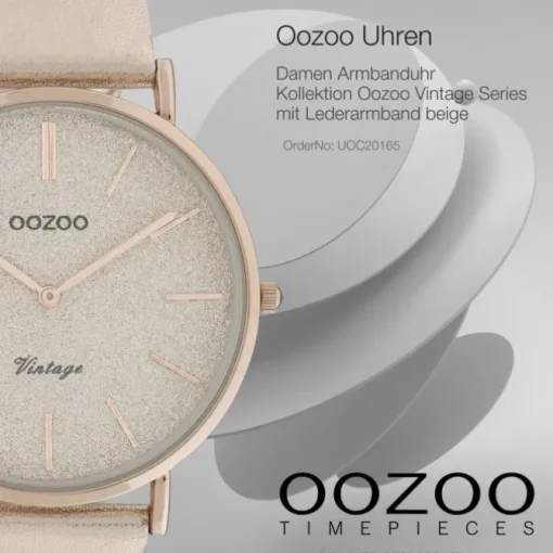 Oozoo Damen Armbanduhr Vintage Series Analog Leder beige rosa UOC20165