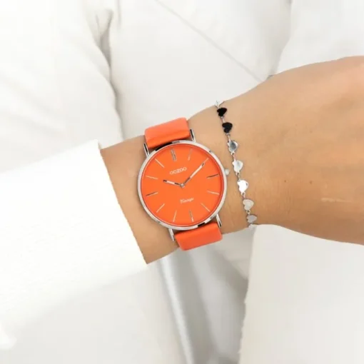 Oozoo Damen Armbanduhr Vintage Analog Leder rot orange UOC20320
