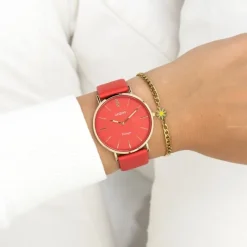 Oozoo Damen Armbanduhr Vintage Analog Leder orange rot UOC20325