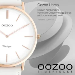 Oozoo Damen Armbanduhr Vintage Analog Leder weiß UOC9314A