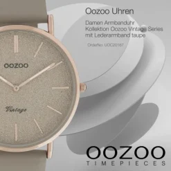 Oozoo Damen Armbanduhr Vintage Series Analog Leder taupe grau UOC20167