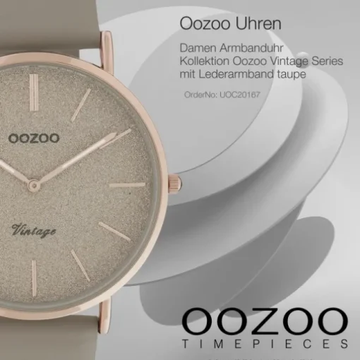 Oozoo Damen Armbanduhr Vintage Series Analog Leder taupe grau UOC20167