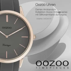 Oozoo Damen Armbanduhr Vintage Series Analog Silikon dunkelgrau UOC20172