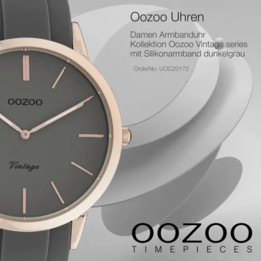 Oozoo Damen Armbanduhr Vintage Series Analog Silikon dunkelgrau UOC20172