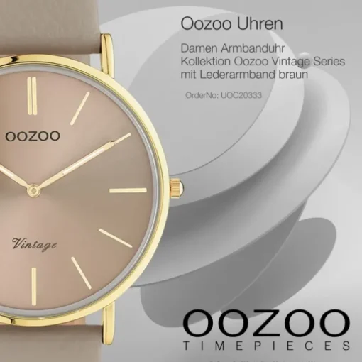 Oozoo Damen Armbanduhr Vintage Series Analog Leder braun grau UOC20333