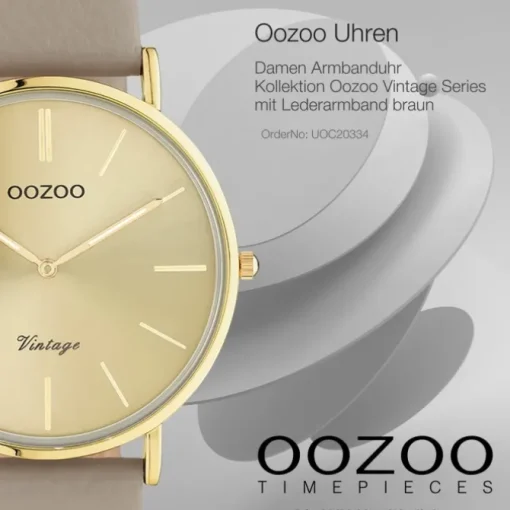 Oozoo Damen Armbanduhr Vintage Series Analog Leder braun grau UOC20334
