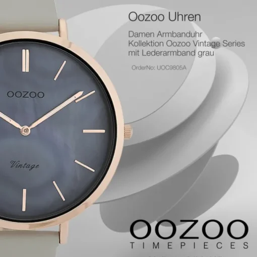 Oozoo Damen Armbanduhr Vintage Series Analog Leder grau UOC9805A
