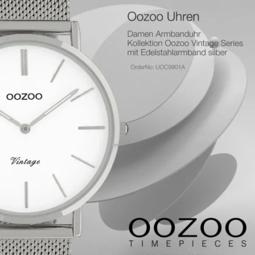 Oozoo Damen Armbanduhr Vintage Series C9901A Analog Edelstahl silber UOC9901A