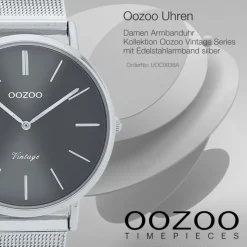 Oozoo Damen Armbanduhr Vintage Series C9938A Analog Edelstahl silber UOC9938A