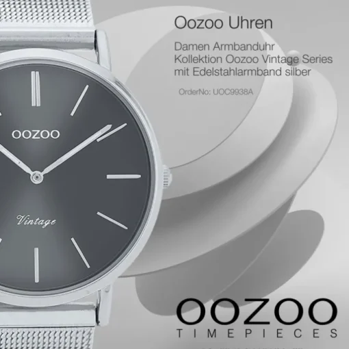 Oozoo Damen Armbanduhr Vintage Series C9938A Analog Edelstahl silber UOC9938A