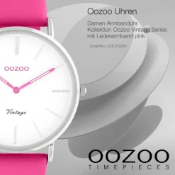 Oozoo Damen Armbanduhr Vintage Series Analog Leder pink UOC20280