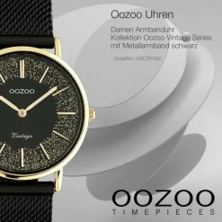 Oozoo Damen Armbanduhr Vintage Series Analog Metall Mesh schwarz UOC20189